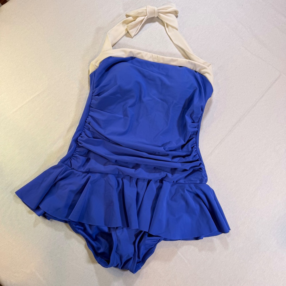 Aqua Green Swimdress Women S Blue Halter Ruffle Ruched Retro Pinup Nautical